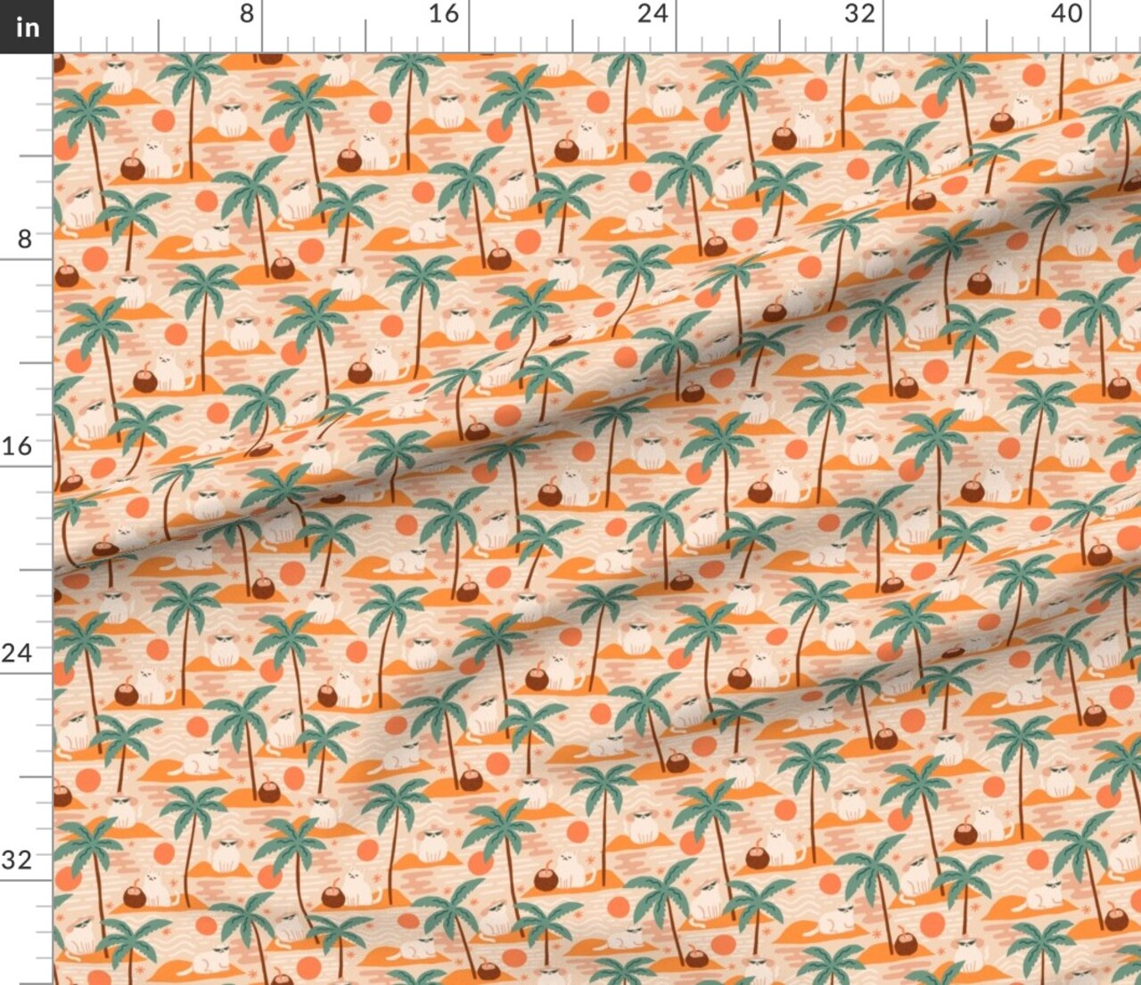 Various Fabrics by the Yard or Fat Quarter Retro Cats Pink Sunset Whimsical Beach Sunglasses Summer Vacation Tropical Palms Custom Printed Fabric by Spoonflower